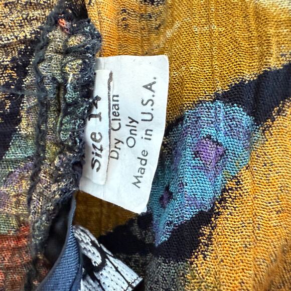 Vintage 90s Midi Skirt Crinkle Rayon Boho Abstract Art Teacher USA Made Size 14 - Picture 9 of 10